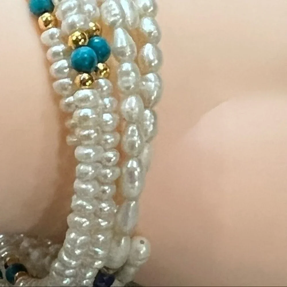 Two Freshwater Pearl Gemstone Memory Wire Bracelet